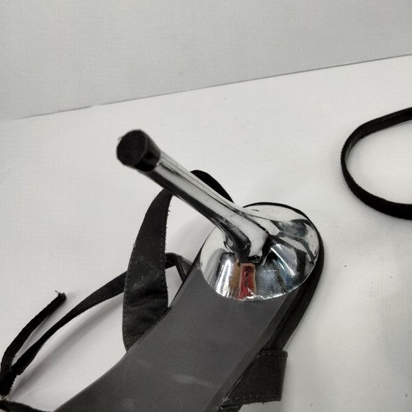 WET SEAL Sandals Ankle Strap Black Satin & Diamonds Silver 4.5" Stilettos Sz 9 - Picture 10 of 14